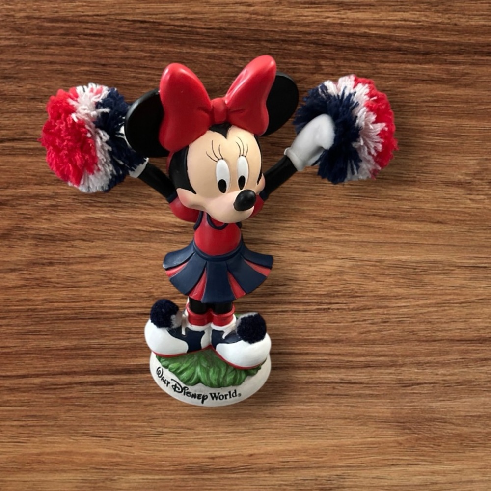 Minnie Mouse Figurine Dressed as a Cheerleader Bobblehead Walt Disney World.